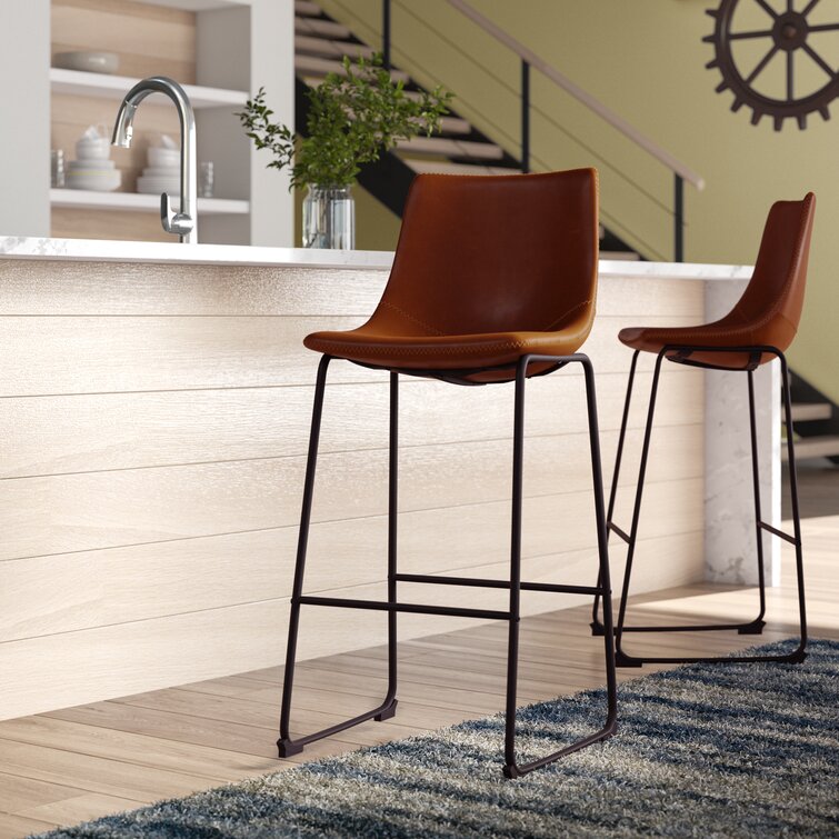 wayfair brown leather bar stools