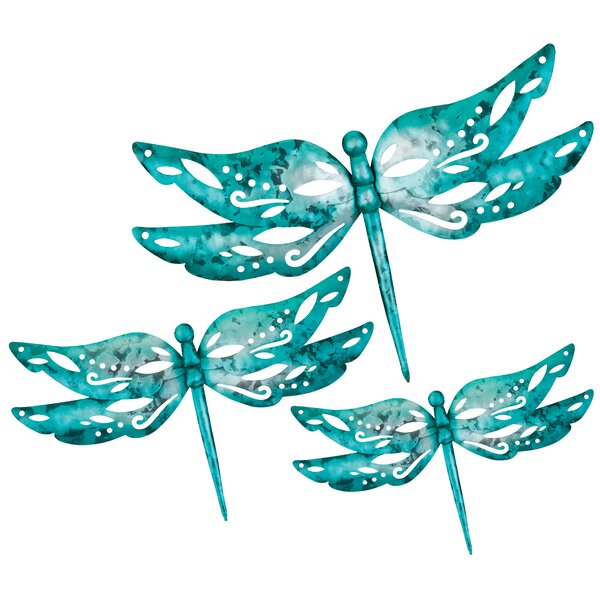Patio Yard Bedroom XIUDEEN Metal Dragonfly Outdoor Wall Decor Fence Living Room Indoor or Outdoor Decorations Garden Shed Porch Set of 3 Dragonfly Metal Wall Art for Deck Decor 