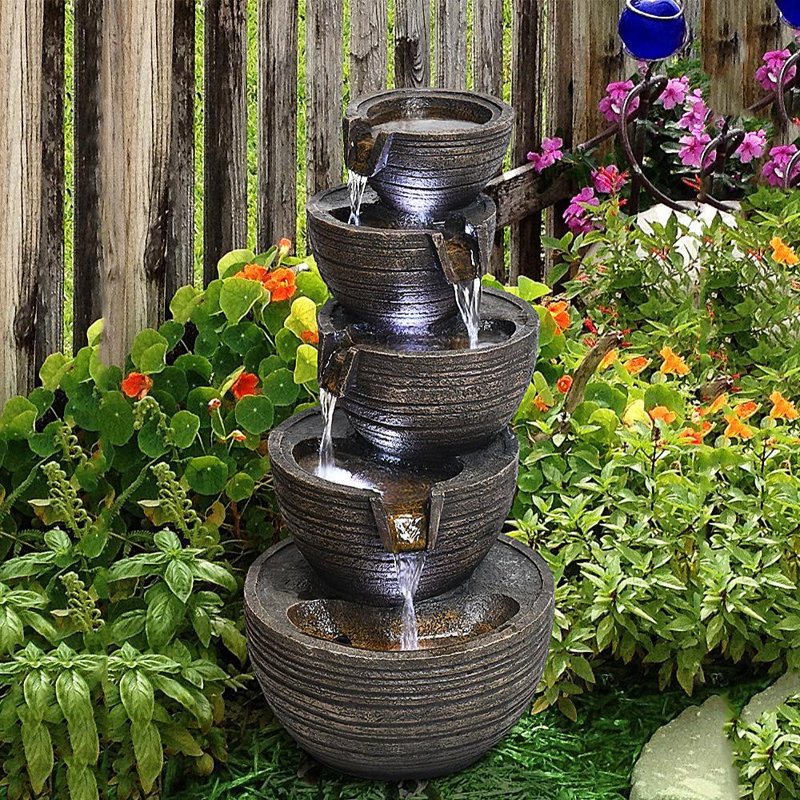 Wature Resin Vintage Stacked Bowls Patio Indoor Outdoor Zen Floor