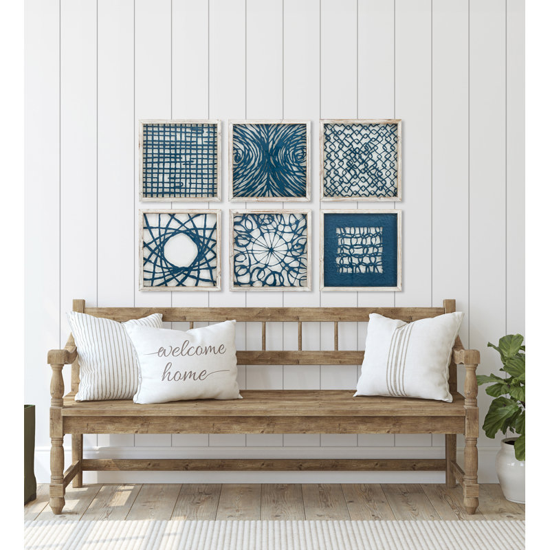 'Blue Natural Element' - 6 Piece Picture Frame Graphic Art Print Set on Glass