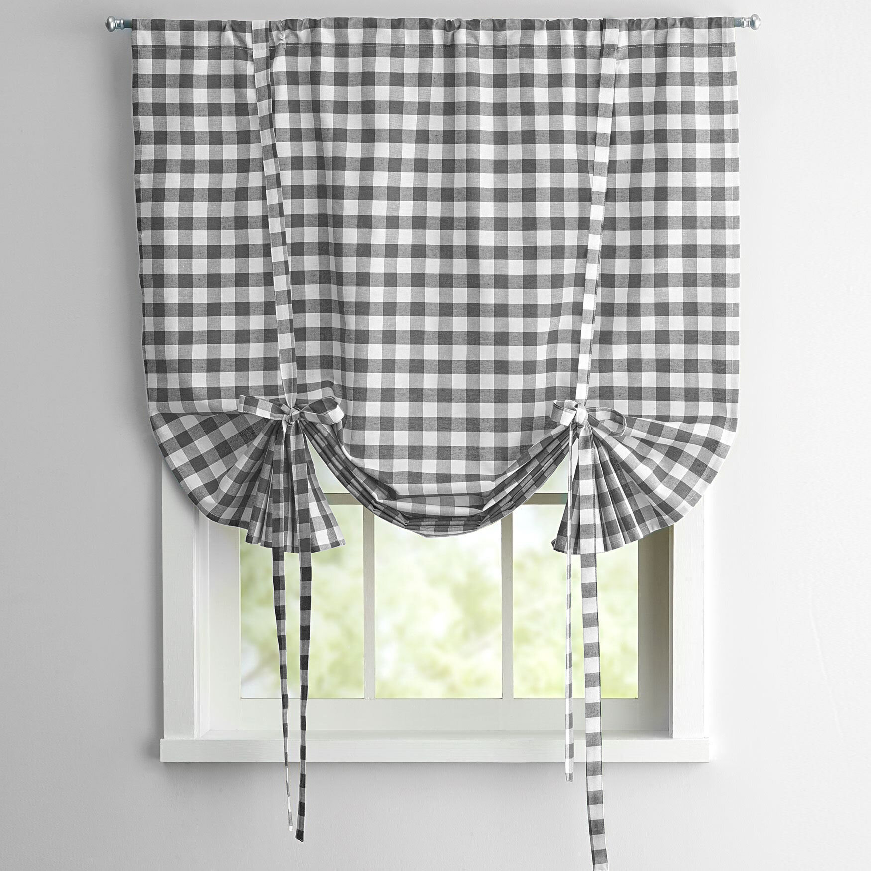 Assorted Colors Cotton-Blend Checkered Room-Darkening Tie-Up Curtain Panel 