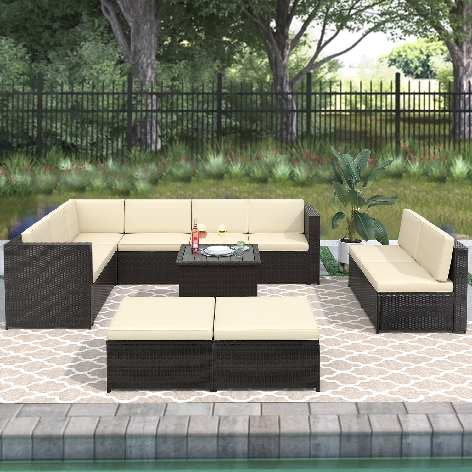 Latitude Run® Rattan Wicker 9 Person Seating Group with Cushions