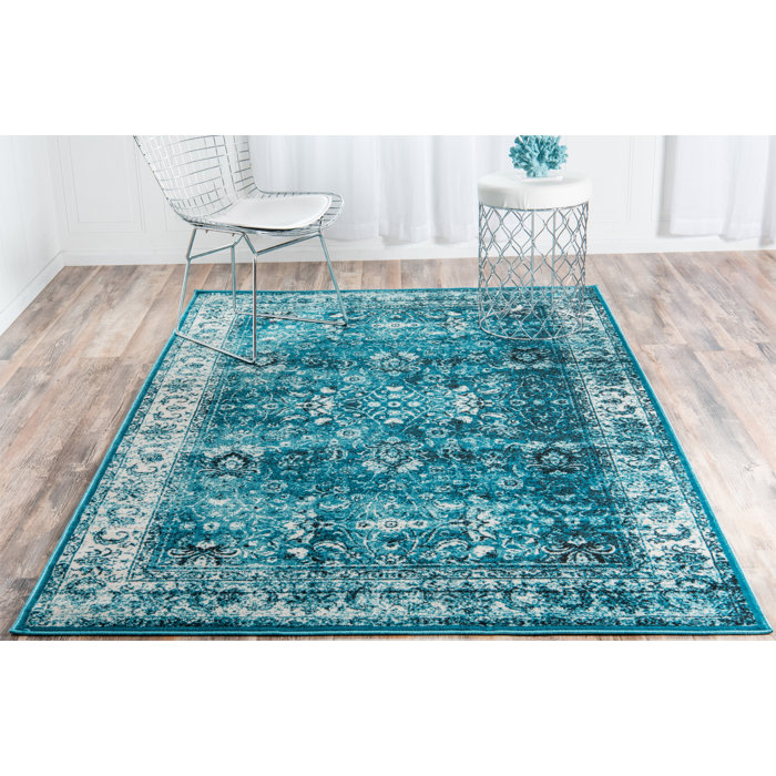 Neuilly Baby Blue Black Ivory Area Rug