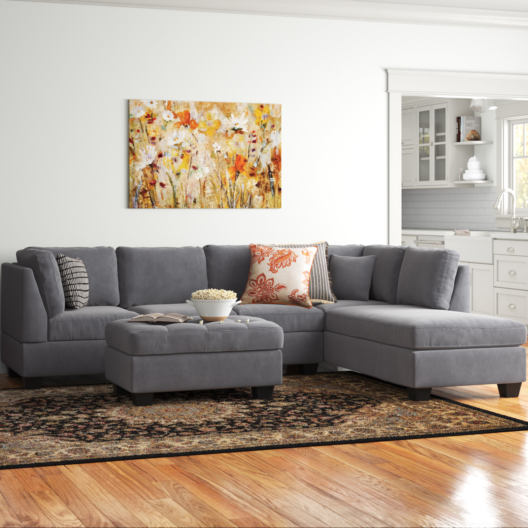 Meece 112″ Wide Reversible Sofa & Chaise with Ottoman