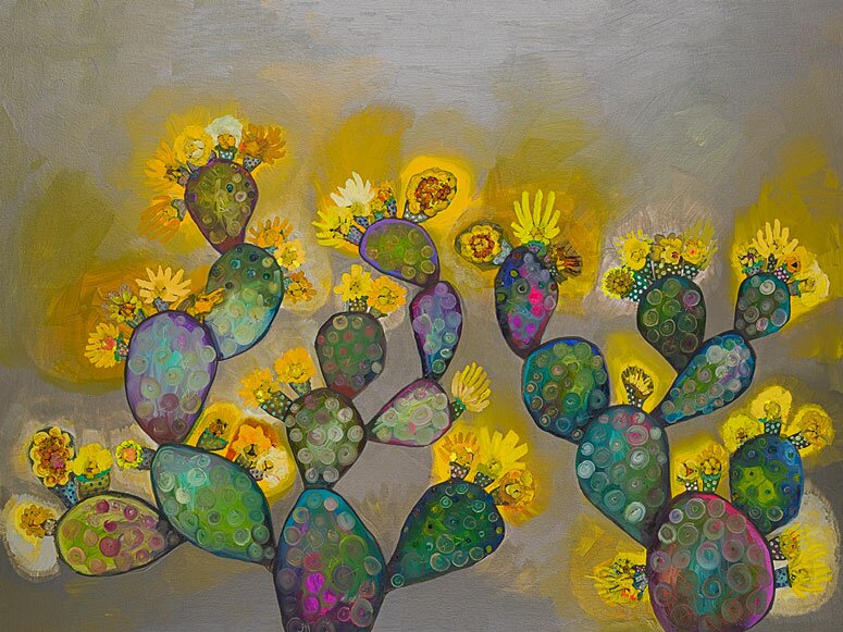 Bungalow Rose 'Blooming Prickly Pears' Acrylic Painting Print | Wayfair