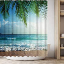 Tropical beach seascape Shower Curtain Bathroom Fabric & 12hooks 71*71inches 