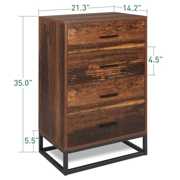 Multiple Finishes Contemporary Style Office Furniture Home Furniture Elegant Design Drawerr Chest with Metal Handles Rustic Oak Laminated Partical Board 4-Drawer Chest BONUS e-book