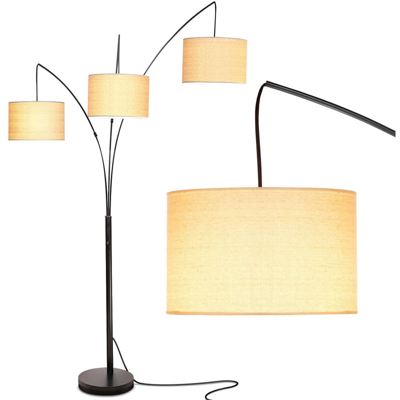 Brightech Trilage Arc Floor Lamp W Marble Base 3 Lights Hanging Over The Couch From Behind Multi Head Arching Tree Lamp For Mid Century Modern Contemporary Rooms Black Wayfair Luxe modern silver round arc floor lamp | contemporary arm minimalist drum shade. brightech trilage arc floor lamp w marble base 3 lights hanging over the couch from behind multi head arching tree lamp for mid century modern