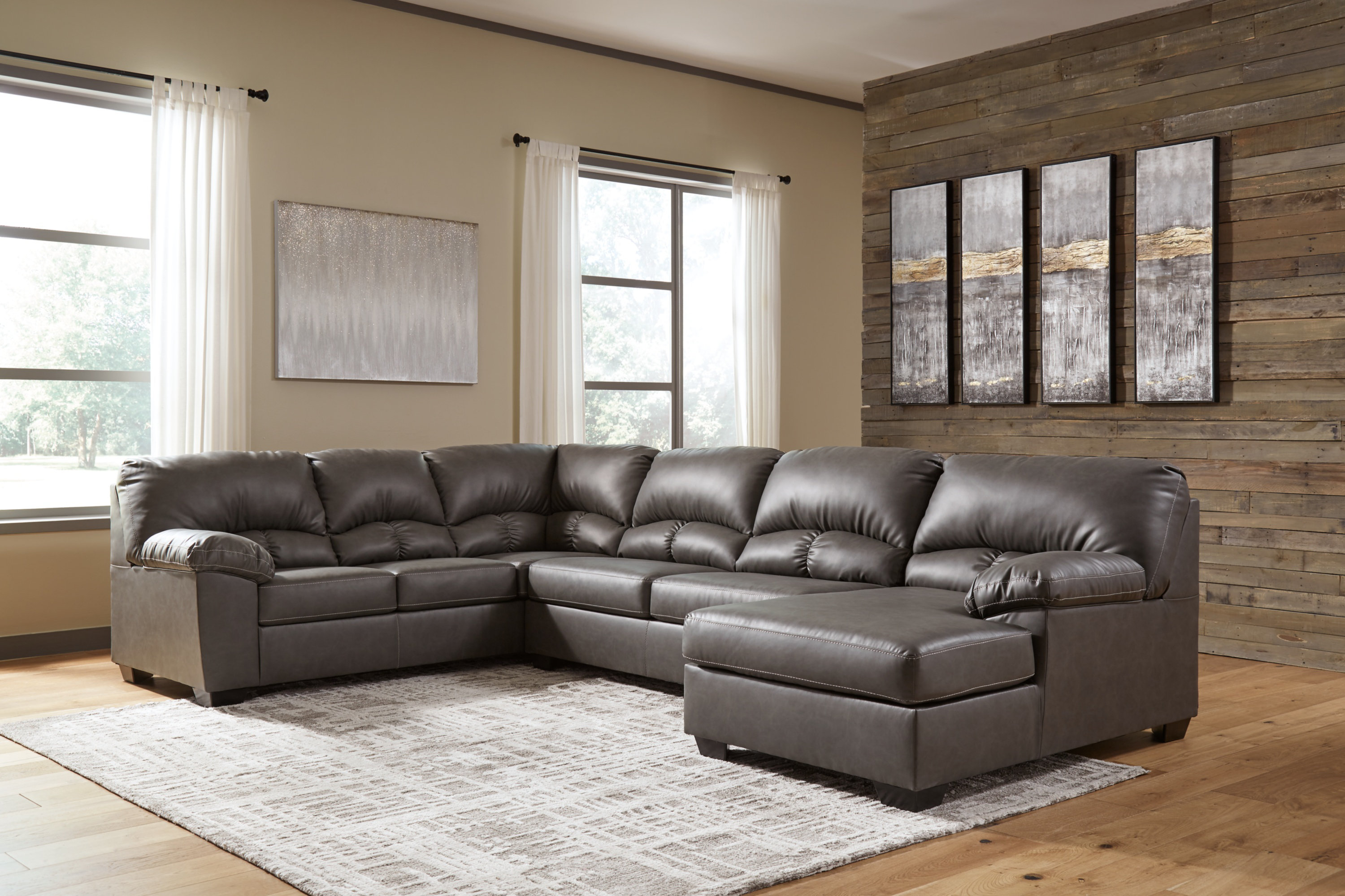 Benchcraft Aberton 3 Piece Vegan Leather Chaise Sectional & Reviews