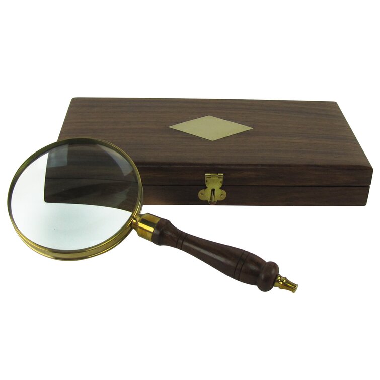 Hands Free Magnifier Magnifying Glass w/ Brass & Wood Stand 3x Reading Device