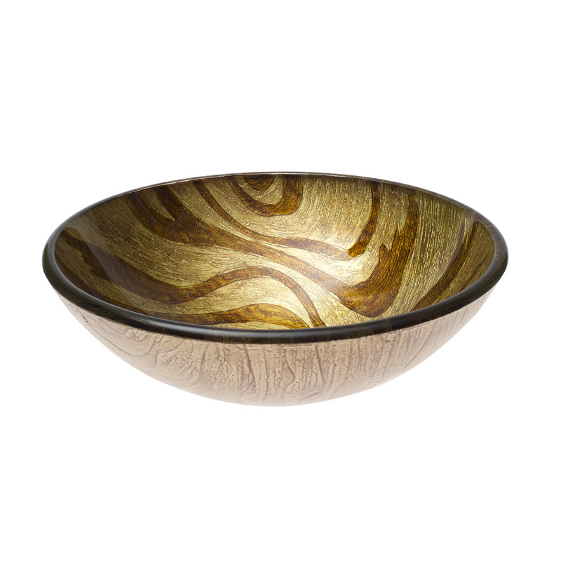 C-H9310 Burnt Caramel Swirl Glass Circular Vessel Bathroom Sink