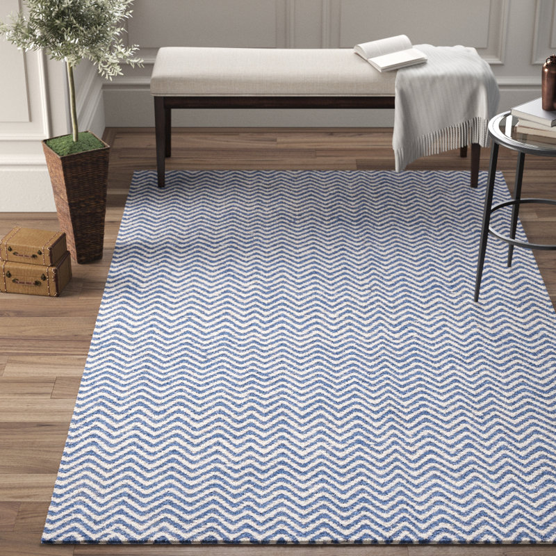 Ava Chevron Handmade Tufted Wool Blue Area Rug Reviews Birch Lane