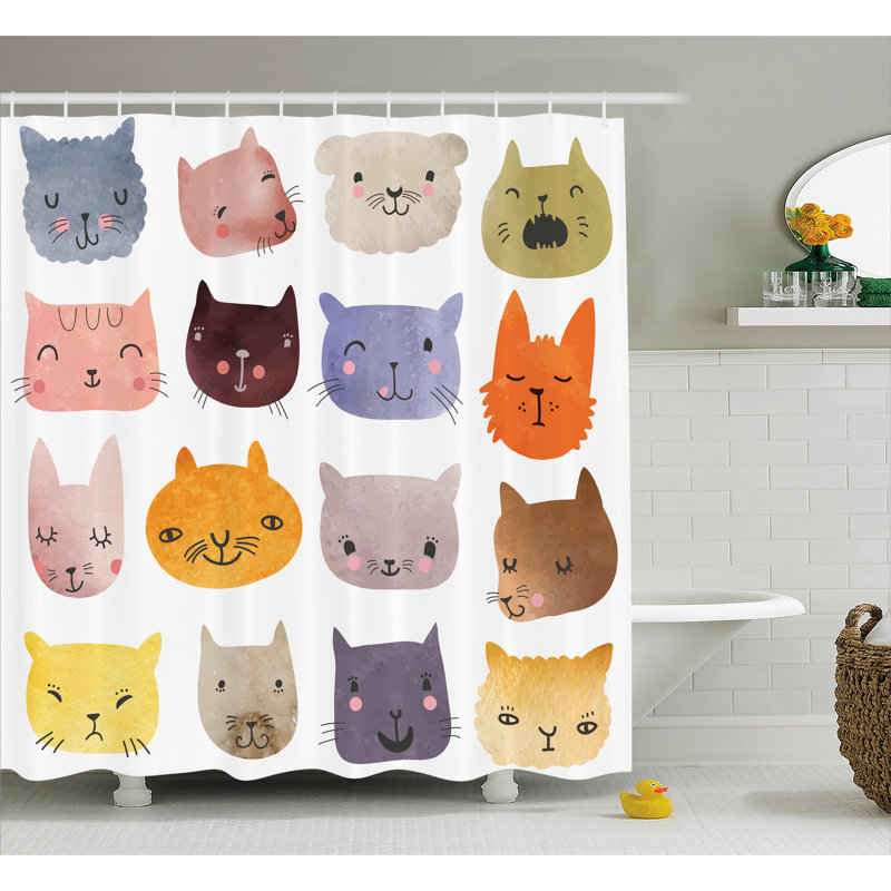 Zoomie Kids Lottie Colorful Humor Fun Cat Shower Curtain Hooks