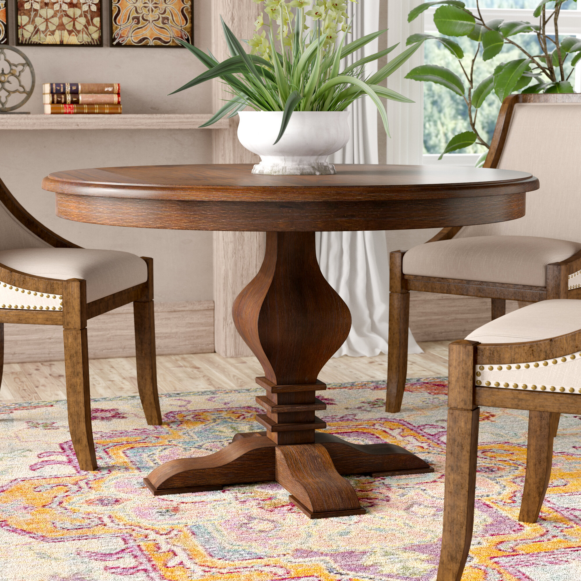 solid wood pedestal dining table