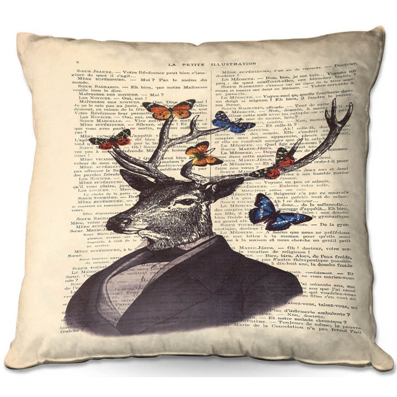 Winston Porter Pate Couch Deer Portrait Butterflies Throw Pillow