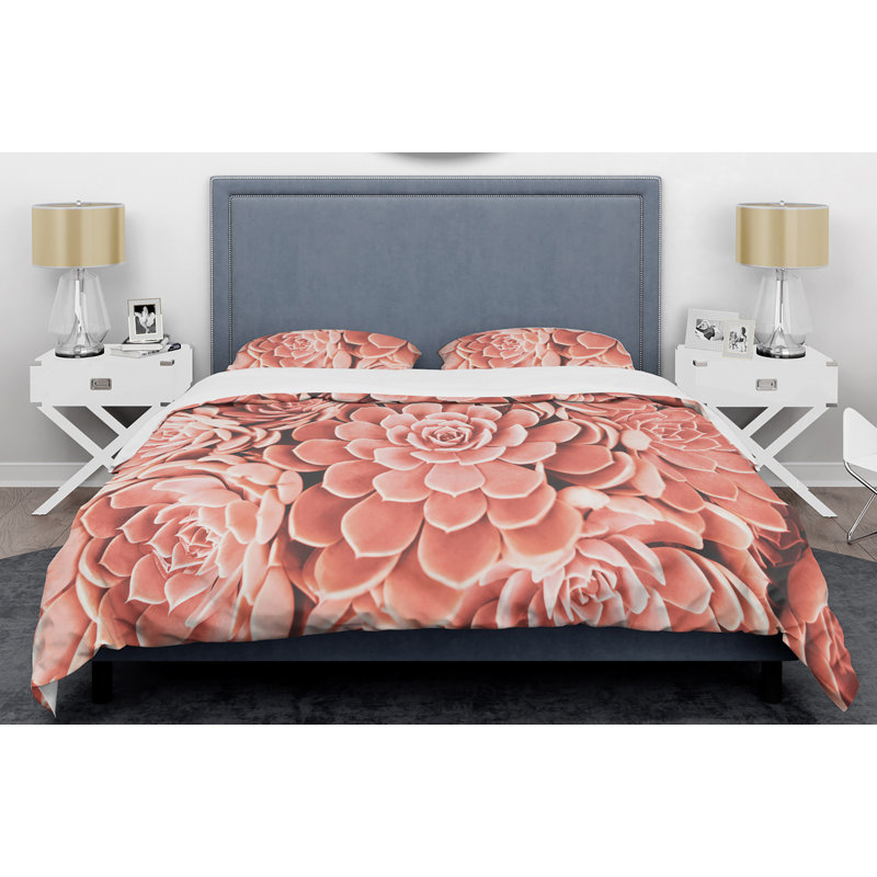 East Urban Home Coral Toned Succulent Mid Century Duvet Cover Set Wayfair