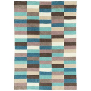 Hand Carved Blue Mix Squares Area Rug