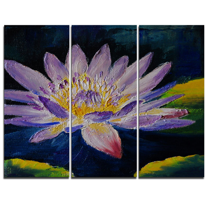 Designart Purple Lotus Flower 3 Piece Painting Print On Wrapped