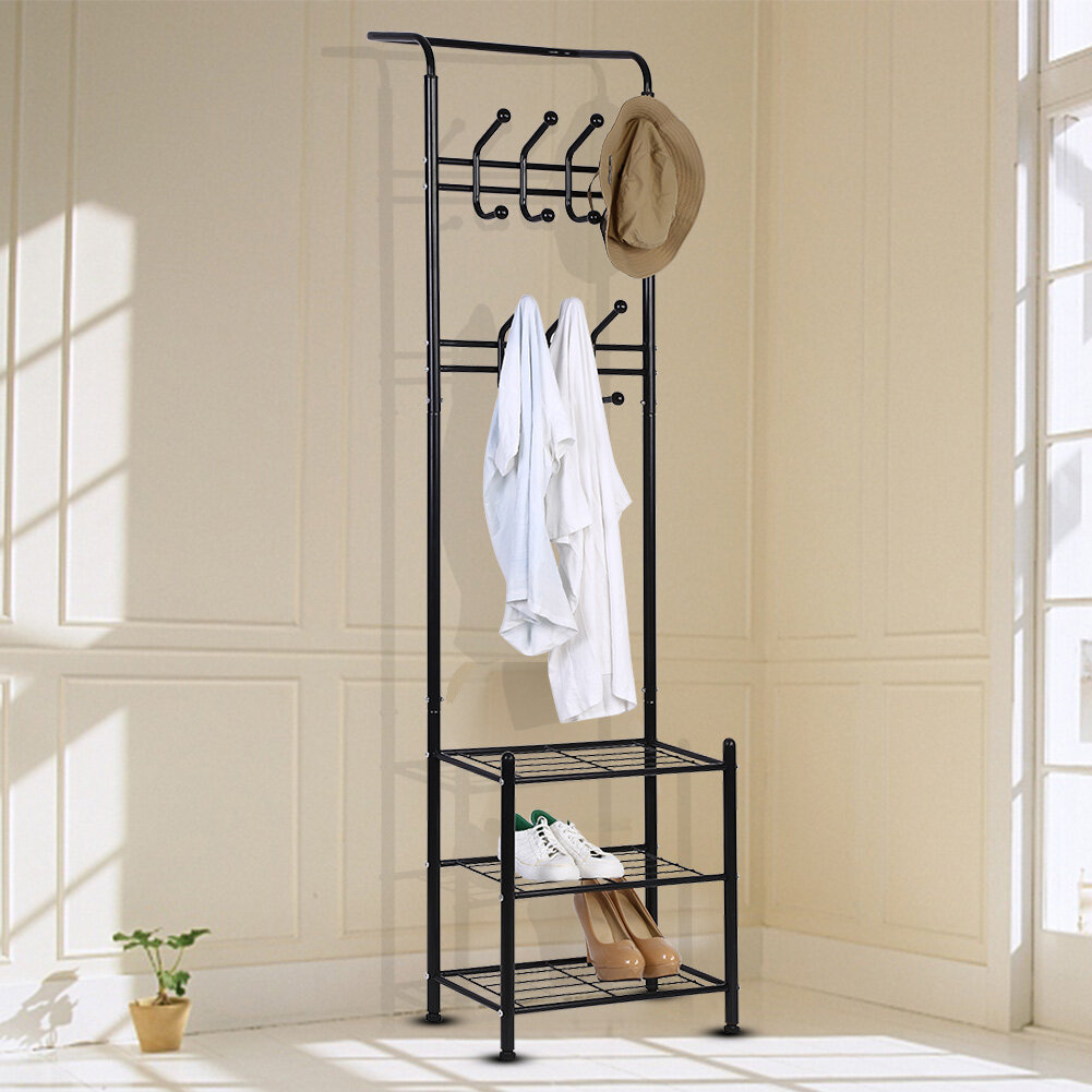 Red Barrel Studio 8 Hook Freestanding Wall Mounted Coat Rack With Storage In Black Wayfair Ca