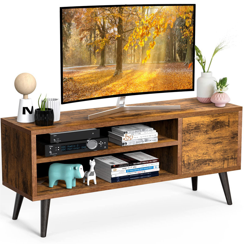 Riley-James 47.24" Mid-Century Modern TV Stand for TVs up to 55", Entertainment Console with Open Shelf and Storage Color: Brown