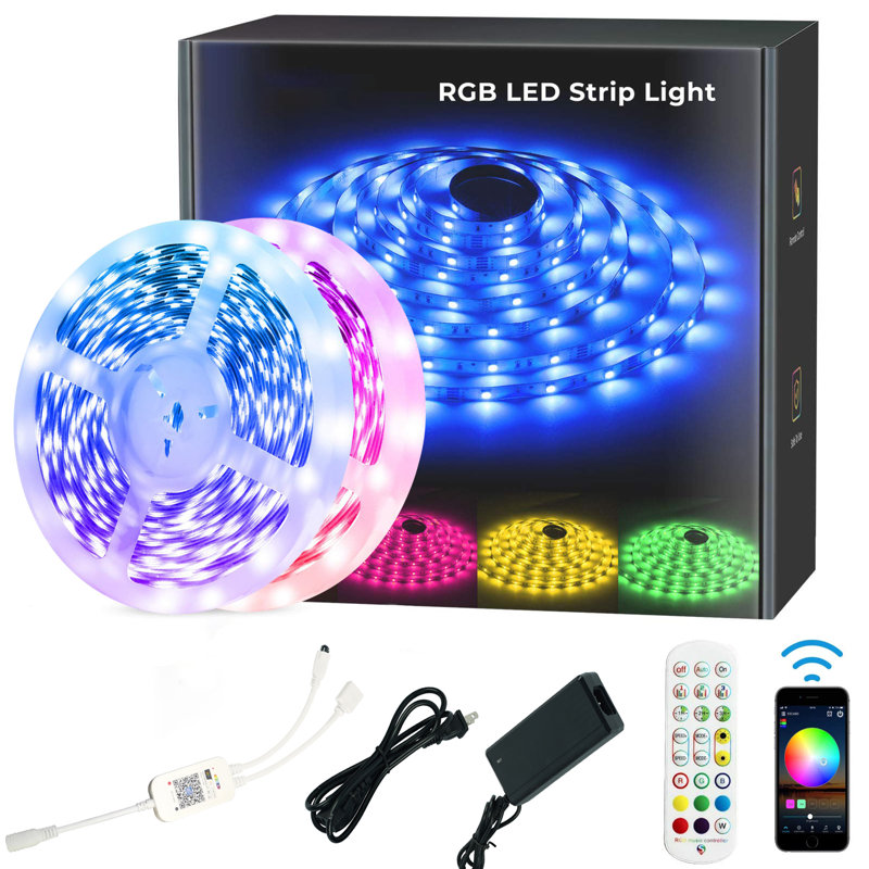 Arlmont Co 32 8ft Led Strip Lights Smart Wifi Led Lights Strip Work With Alexa Google Home Smd 5050 Rgb Strip Lights Phone App Controlled Music Led Lights For Bedroom Kitchen Tv Party Wayfair