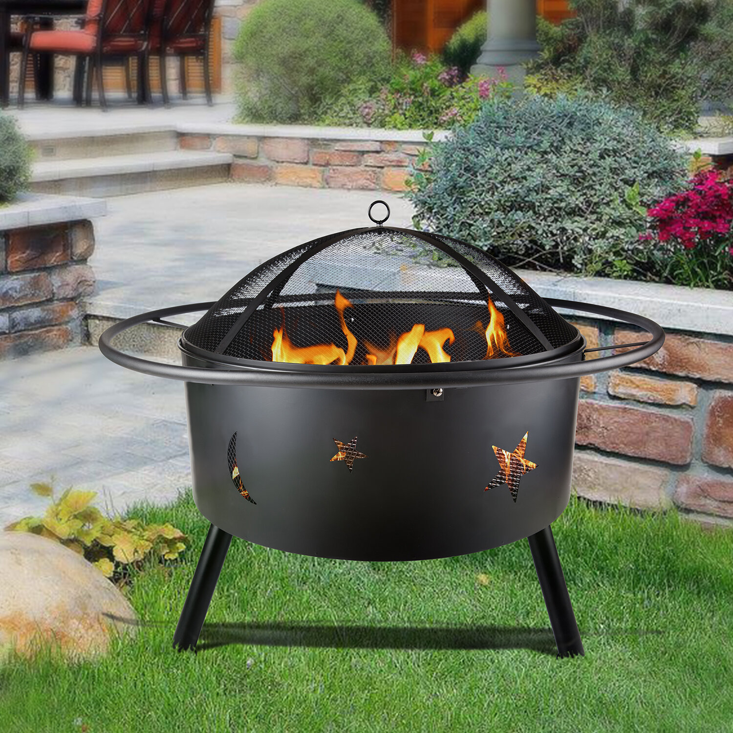 Red Barrel Studio® Bowl Shape Iron Fire Pit With Cover Heat Resistant Paint  Cover | Wayfair