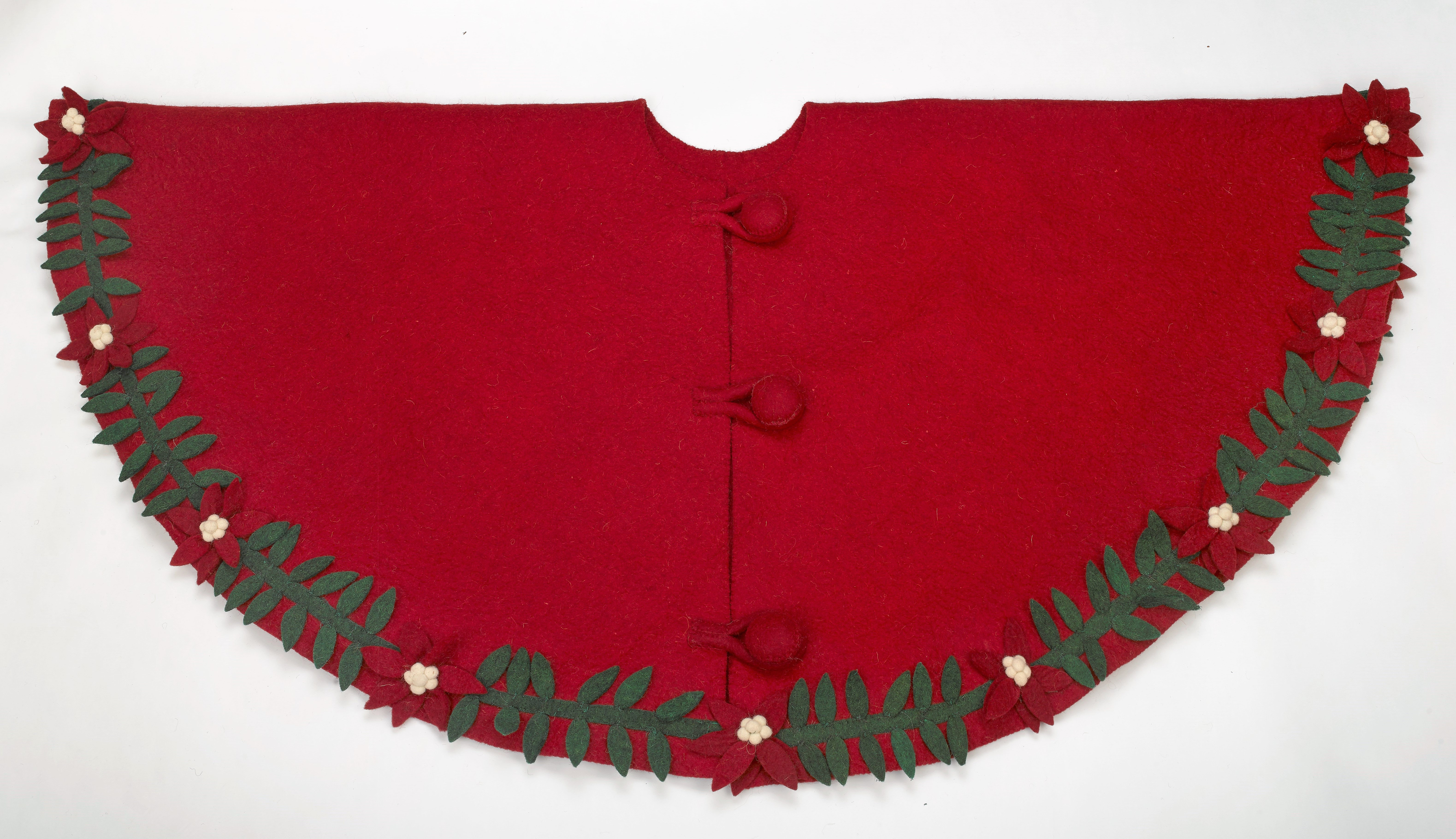 Arcadia Home Poinsettia Wreath Hand Felted Wool Tree Skirt Arcadia Home Poinsettia Wreath Hand Felted Wool Tree Skirt