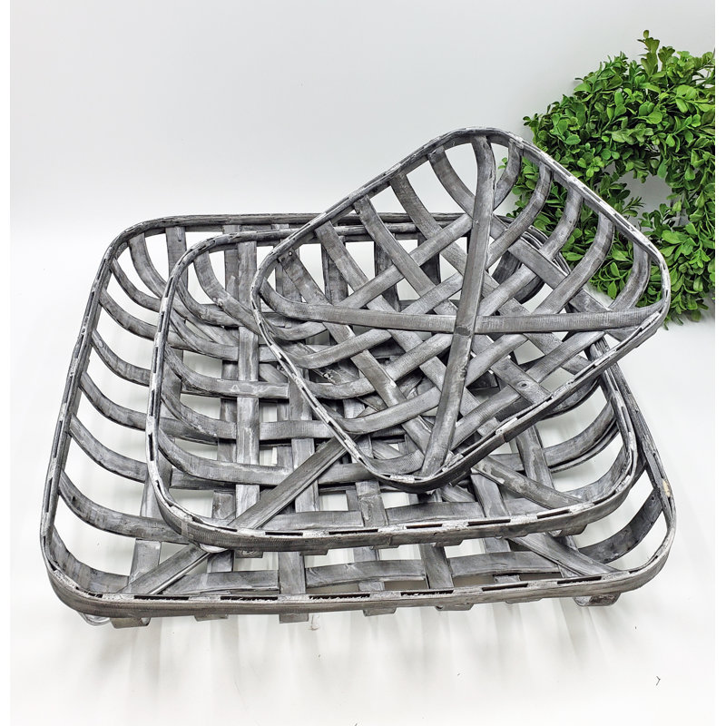 Gracie Oaks Tickenham 3 Piece Square Tobacco Basket Wall Decor Set