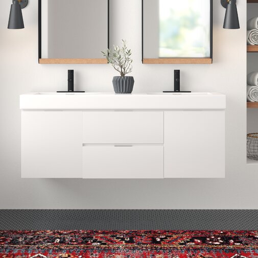 Tenafly 59" Wall-Mounted Double Bathroom Vanity Set ...