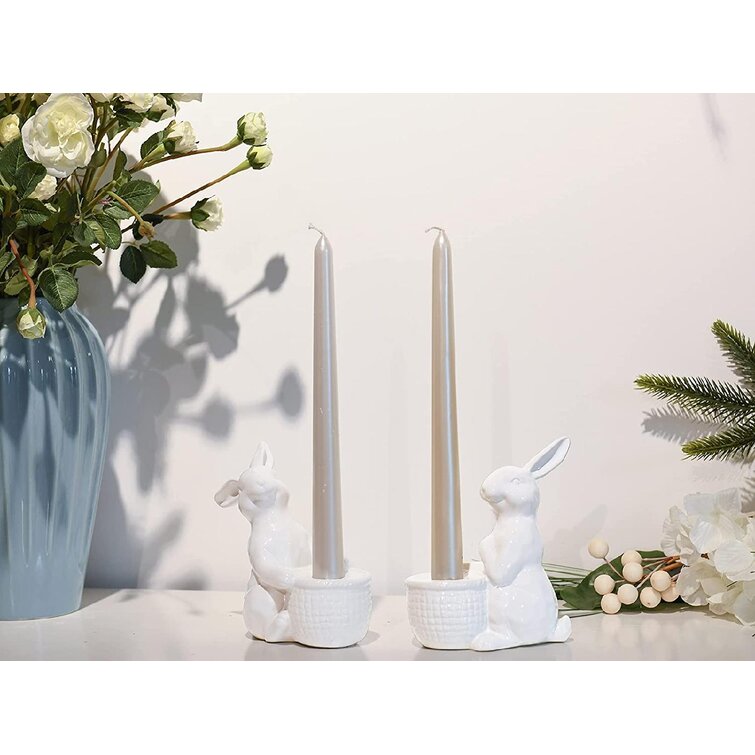 White Ceramic Bunny Cut-out Candle Holder Set/3 Easter Spring Home Decor NEW 