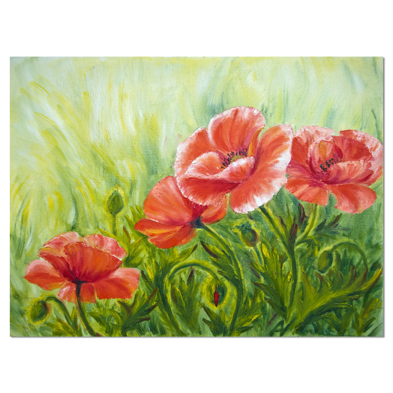 Champagne Poppies Canvas Hand Finished Hanging Wall Art Piece Floral Flower