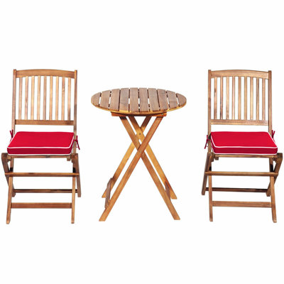 Eramana Round 2 - Person 23.5" Long Bistro Set with Cushions, Solid Wood