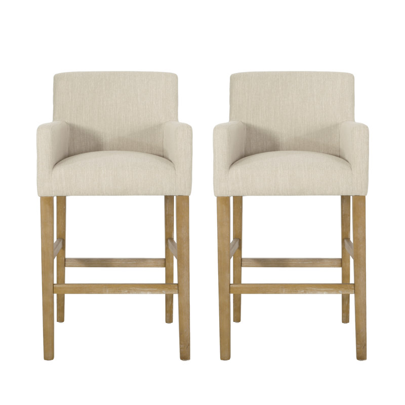 Amenata Fabric And Rubberwood 30.5 Inch Barstools (Set Of 1) Upholstery: Beige, Color: Weathered