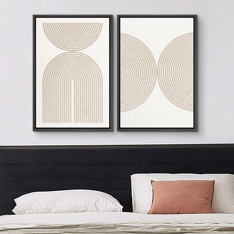Pastel Tan Abstract Shape Modern Art Neutral Decoration Contemporary Framed On Canvas 2 Piece Print Format: Black Framed, Size: 32" W x 24" H