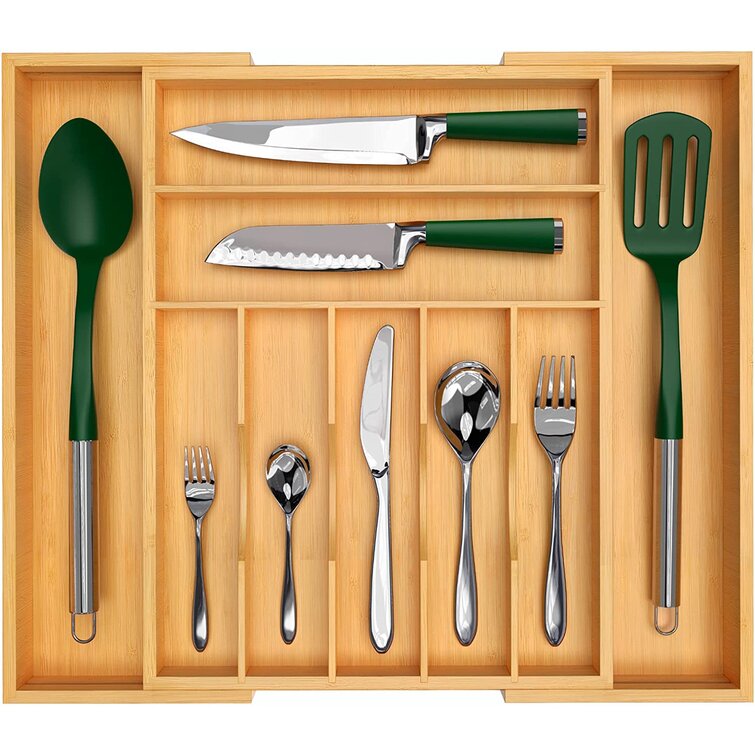 Kitchen Expandable Cutlery Tray Organiser Drawer Draw Tidy Bamboo Wooden Rack 