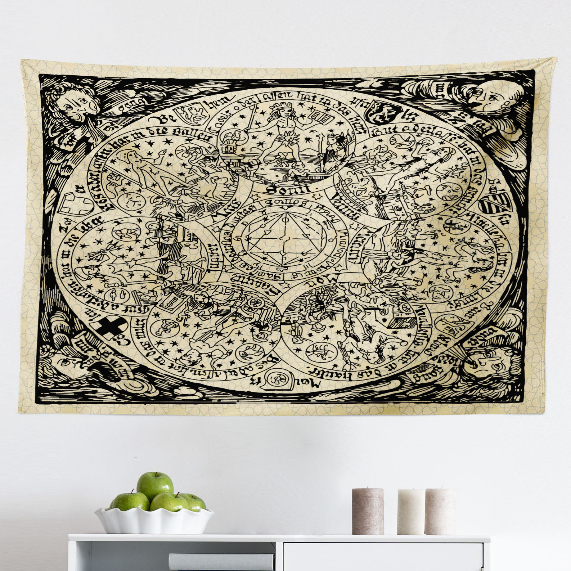 Ambesonne Astrology Tapestry, Series Of Mystic Esoteric Old Map With Man  With Vintages, Fabric Wall Hanging Decor For Bedroom Living Room Dorm, 28