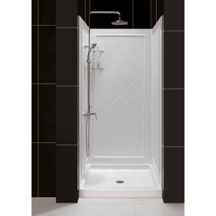 Go to store & view more images DreamLine 36 in. D x 36 in. W x 76 3/4 in. H Center Drain Acrylic Shower Base and QWALL-5 Backwall Kit In White