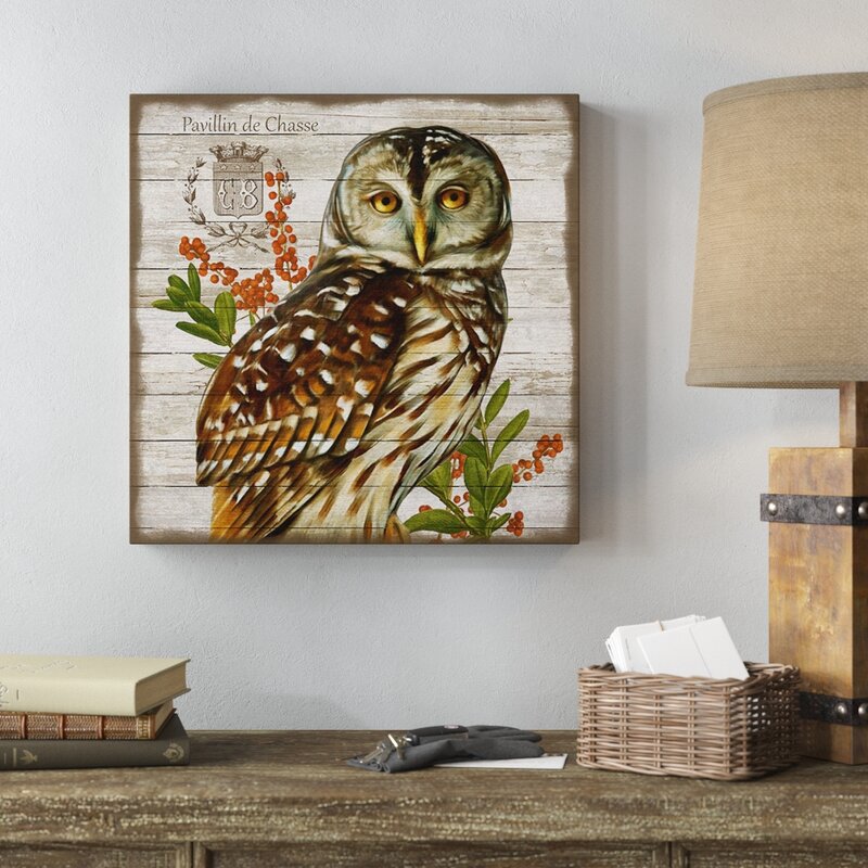 Owl Wall Decoration - 'French Lodge Owl' by Suzanne Nicholl Art Print on Wood