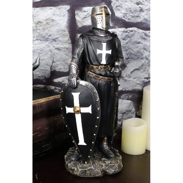 Zeckos Medieval Templar Knight in Battle Holding Sword Armor Statue