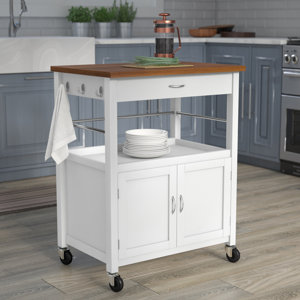 Guss Kitchen Island Cart with Natural Butcher Block Bamboo Top