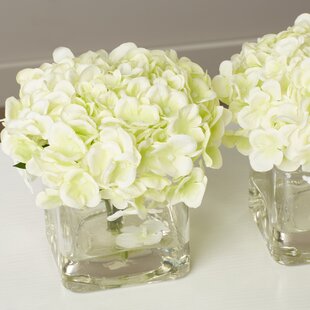 View Faux Potted Mini Hydrangea Floral Arrangement in Vase Set of