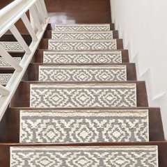X Fasten Nonslip Carpet Stair Step Treads for Wooden Stairs Florence Design- Set of 15- Indoor Stair Rug Runners with Nonskid Silicone Base Brown Washable and Easy to Vacuum 