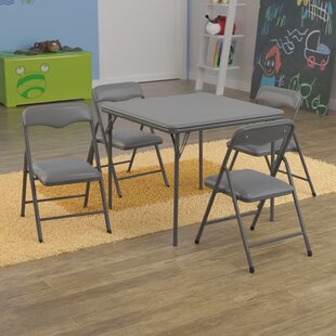 Classic Foldable Kids Plastic Table and 4 Chairs Set Seating Group Child Seat PP 