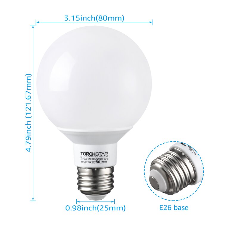 Dimmable LED Bulb G16.5 Medium Base 5.5W 2700K Frosted White 40 Watt Equivalent UL Listed Used In Photos