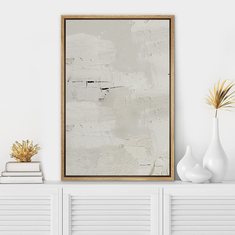SIGNLEADER Framed Canvas Print Wall Art White Grunge Paint Stroke Collage Abstract Shapes Illustrations Modern Art Decorative Bohemian Relax/Calm Nordic For Living Room, Bedroom, Office