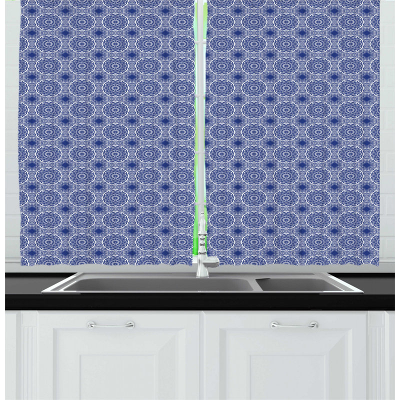 East Urban Home Blue Mandala Continuous Oriental Abstract Dark Tones Flower Inspired Motif Pattern Kitchen Curtain Wayfair Free shipping and easy returns on most items, even big ones! wayfair