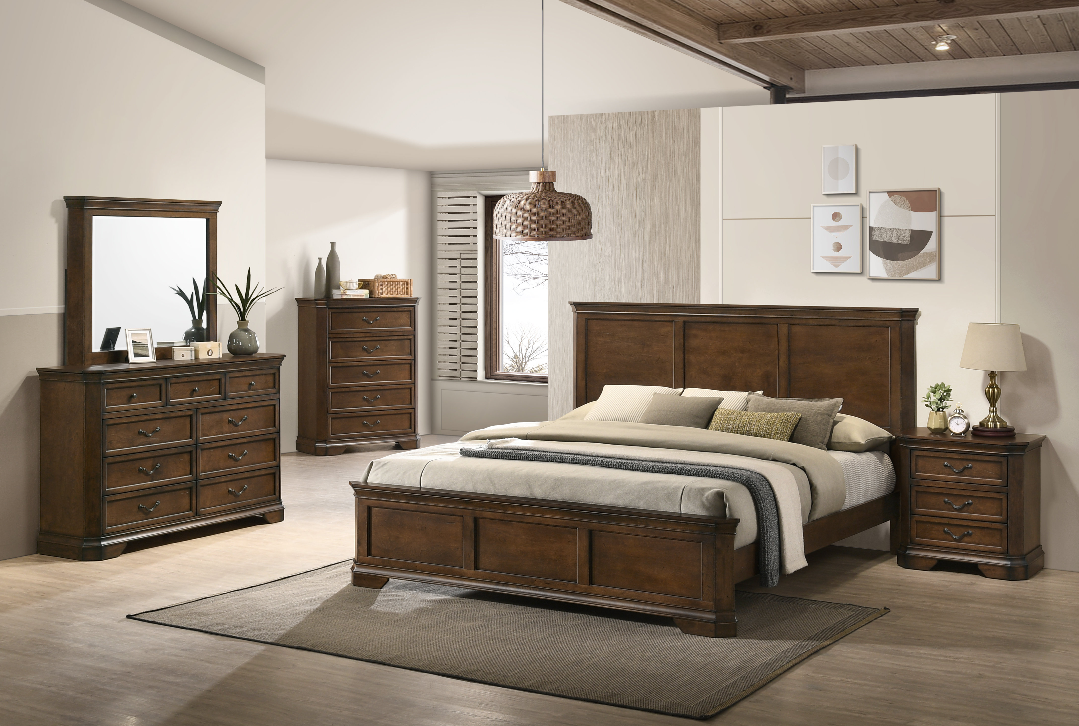 Charlton Home® Ailany Traditional Wood Panel Bed With Dresser, Mirror ...