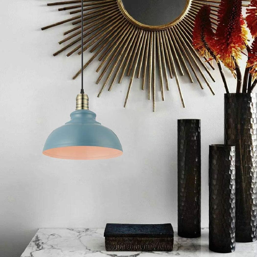 industrial hanging pendant light with colorful barn shade