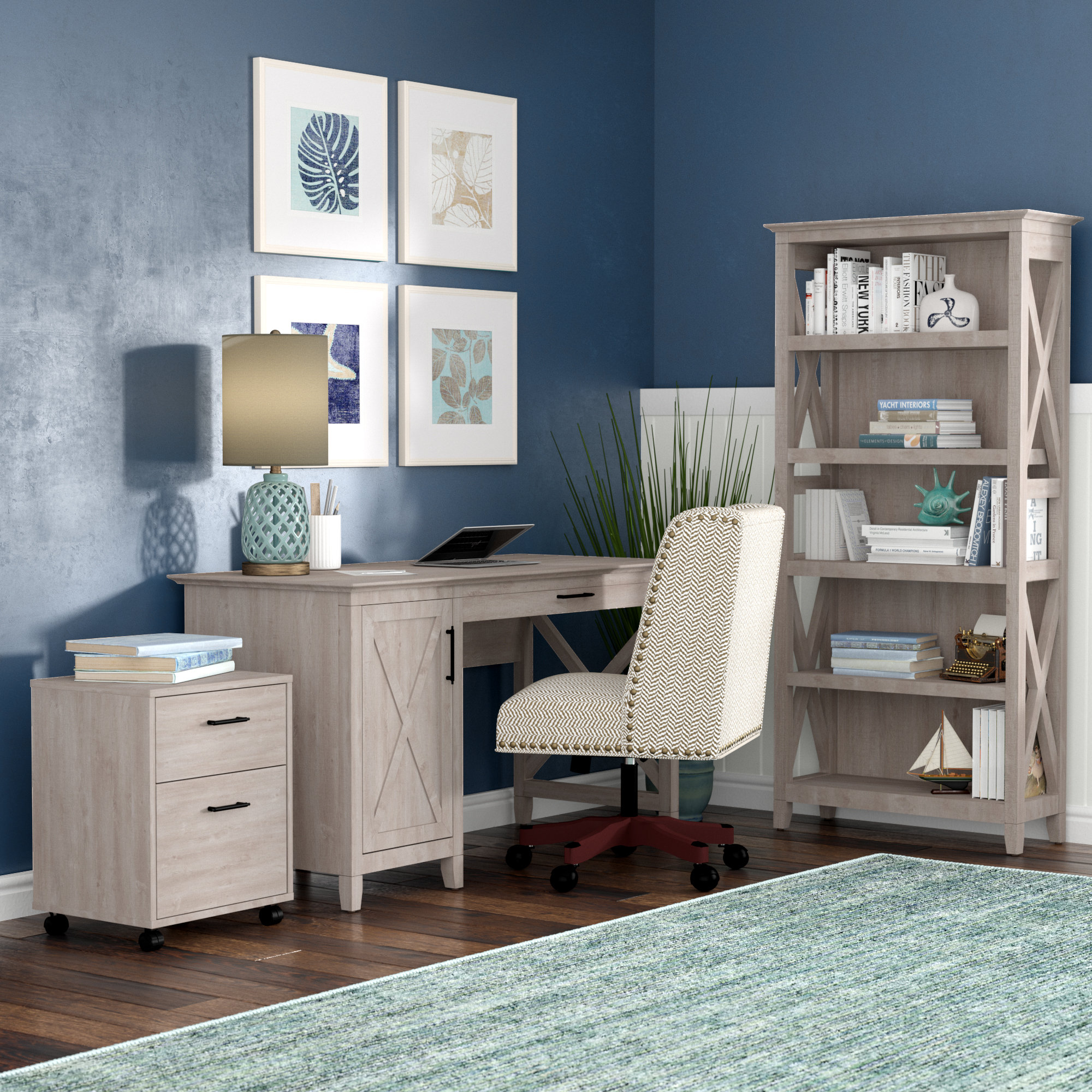 Beachcrest Home Cyra Desk Bookcase And Filing Cabinet Set