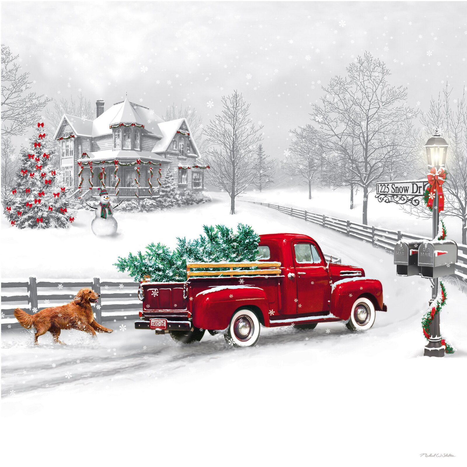 Christmas Wall Art - 'Winter Truck LED' Graphic Art Print on Canvas